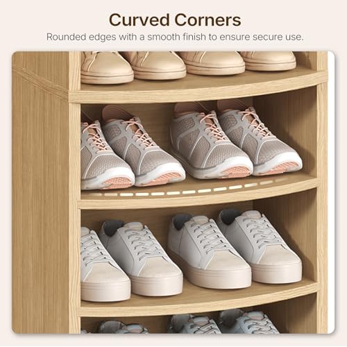 YATINEY 9-Tier Tall Shoe Rack, Wooden Shoe Storage Organizer, Narrow Shoe Cabinet with Removable Shelves for Small Spaces, Holds 18 Pairs of Shoes, for Entrance, Hallway, Natural SS22NL - color: Natural, size: 18.9"L x 13.4"W x 65.7"H