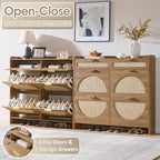 Rattan Shoe Storage Cabinet with 4 Flip Drawers & 2 Drawers, Freestanding Organizer for Front Door Entrance, Hidden Narrow Shoe Rack Cabinet Storage for Entryway, Rustic Oak Rattan - style: 4-Drawers
