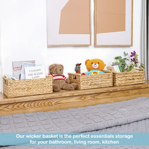 VATIMA Hyacinth Large Wicker Basket 15.5x10.8x6.2" - Rectangular, Wooden Handles, Shelf Organizer - color: Water Hyacinth, size: Large (15.5"L x 10.8"W x 6.2"H)