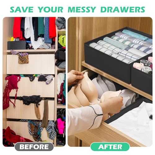 Drawer Clothes Organizer 16-Pack, Black 3 Sizes Underwear Drawer Dividers, Fabric Folding Wardrobe Organizer, Can Store Baby Clothes, Bras, Underwear, Panties, Belts, Socks, Ties, etc. - color: Black