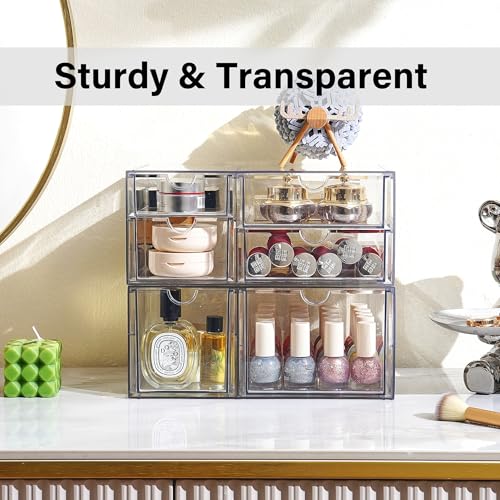 Prsildan Acrylic Drawer Makeup Organizer with 6 Drawers (Not for Baby Bottle), Set of 2 Office Desk Organizers Accessories, Clear Stackable Storage Drawers for Vanity, Craft (Largest Drawer 4" Tall) - style: 6 Drawers