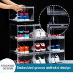 12 Pack Shoe Boxes, Clear Acrylic Stackable Plastic Sneaker Box Container, Magnetic Drop & Side Open Shoe Organizer Case Container With Lids Fits Up to Size 14 (Clear) - color: Clear
