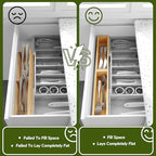BAMEOS Kitchen Drawer Organizer,Small Silverware Drawer Organizer,Bamboo Utensil Organizer for Bathroom, Dressing Room, Office, Pantry (Natural, 11"x 3") Set of 2 - size: 2 Boxes 11x3"