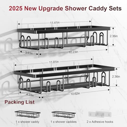 Getsrichfc Shower Caddy Adhesive, Rustproof Shower Shelves for Inside Shower, Large Capacity Bathroom Organizers and Storage, Shower Storage with Removable Hooks, No Drill Bathroom Accessories Black - color: Black
