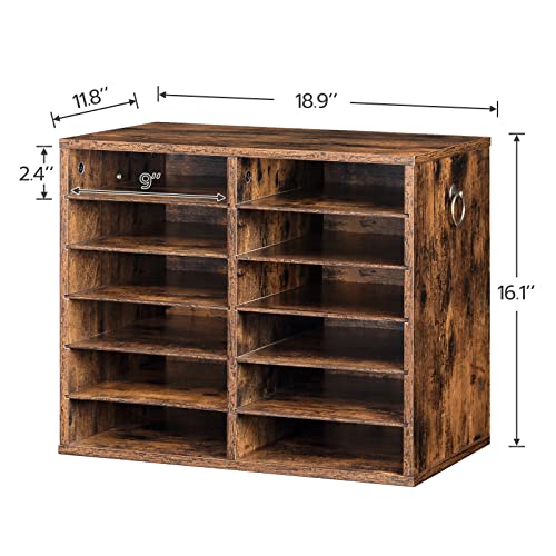 HOOBRO Literature Organizers, 12 Compartments Office Mailbox with Adjustable Shelves, Wood Countertop Literature Sorter for Office, Home, Classroom, Mailrooms Organization Rustic Brown FG12WF01 - color: Rustic Brown, size: 18.9"L
