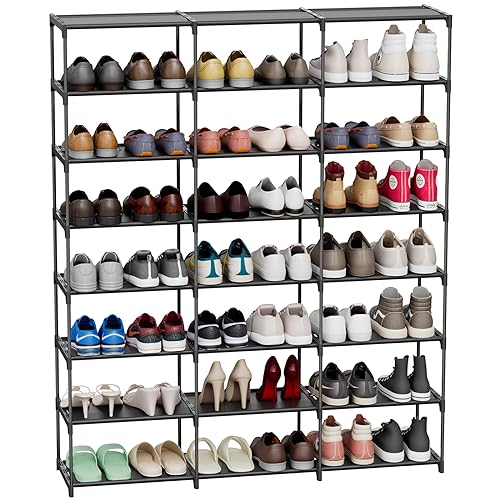 SMILHELTD Large Shoe Rack Shoe Storage Organizer for Entryway Heavy Duty Free Standing Shelves Space Saving for Sneakers Hallway Garage Organization (3 Row 8 Tier)