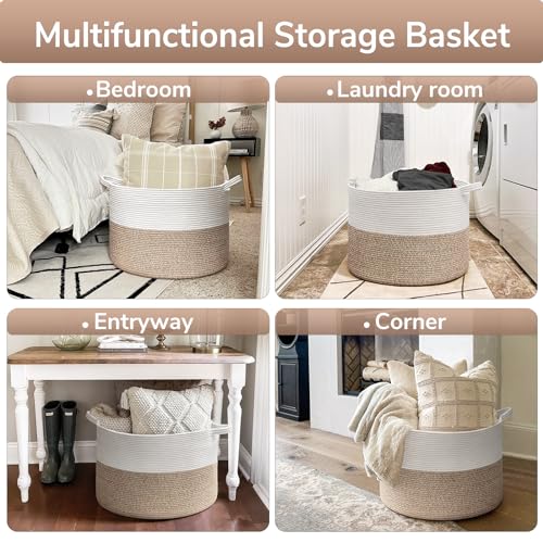 Goodpick Large Cotton Rope Basket, 83L Big Woven Storage, Blanket Organizers and Storage, Baby Nursery Laundry Basket, Extra Large Toy Bin for Storage, 21.7 x 13.8 inches - color: Light Brown, size: 21.7x21.7x13.8 Inch (Pack of 1)