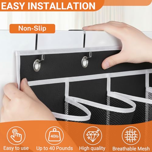40-Pocket Over the Door Shoe Organizer - Large Mesh Pocket Hanging Shoe Organizer,Behind the Door Shoes Storage Holder Hanger (Black-W) - color: Black-W
