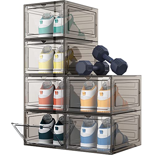 HOMIDEC Shoe Storage, 6 Pack Shoe Organizer Hard Plastic Shoe Box, Shoe Boxes Clear Plastic Stackable, Shoe Boxes with Lids for Size 13, Clear Smoke - color: Clear Smoke, size: 6