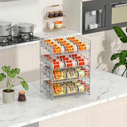 2-Pack Stackable Can Rack Organizer, Can Storage for Kitchen Pantry Cabinet, Can Holders for Food, Multifunctional Can Dispenser for Snacks Soda, Silver - color: Silver-2 pack, size: 2 Tier