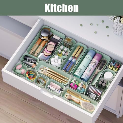 Plastic Drawer Organizers, 10 PCS Drawer Organizer Bins, Bathroom and Vanity Organizer Plastic Tray, Makeup organizer and storage for Makeup, Bedroom, Kitchen Gadgets Utensils and Office (Green) - color: Green, size: 10pcs