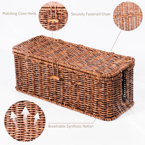 BROWNLILY Rattan Wire Storage Box, Handmade Cord Organizer for Desk Cord Hider Outlet Covers Baby Proofing for Power Strip TV PC Router Charger Under Desk Cable Management Box - color: Brown, size: Set (L+M)