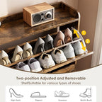 Nicetree Shoe Cabinet Organizer with 2 Flip Drawers, Freestanding Narrow Rack with Metal Legs, Farmhouse Slim Shoe Storage for Entryway, Foyer, Hallway, Rustic Brown - color: Rustic Brown, style: 2-Drawers