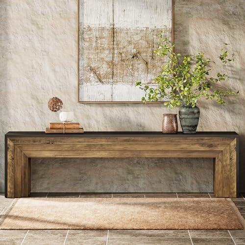Tribesigns 71" Extra Long Rustic Entryway Bench, Modern Farmhouse Shoe Bench Wooden Indoor Seating with Layered Design for Hallway, End of Bed, Living Room, Sofa Back, Dining Room, Black & Brown - color: Black & Brown