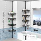 KEGII Corner Shower Caddy Tension Pole - Shower Tension Rod Organizer, Floor to Ceiling Shower Caddy 25-114.2 inch, Towel Rack Corner Waterproof, Black - style: Tension Caddy - Black