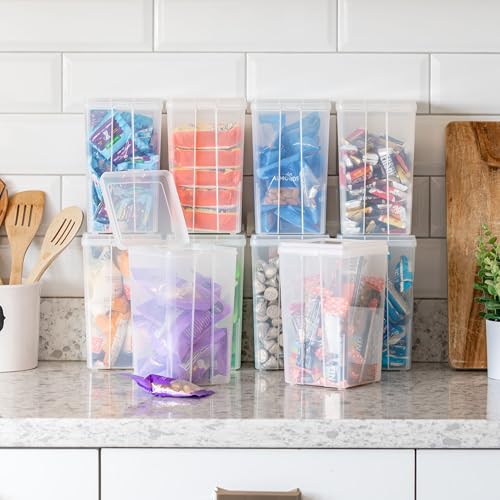 IRIS USA Vertical Plastic Flip Top Storage Containers Bins with Lids for Pantry, Home, Office, Organization, Medium, Stackable Hinged Organizer with Latches, Clear, 10 Pack - size: Medium - 10 Pack