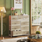 WLIVE 9-Drawer Dresser, Fabric Storage Tower for Bedroom, Hallway, Nursery, Closet, Tall Chest Organizer Unit with Fabric Bins, Steel Frame, Wood Top, Easy Pull Handle, Greige - color: Greige