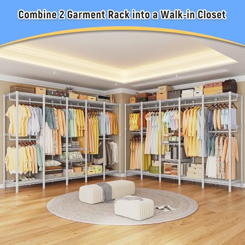 Raybee 88.2" W Clothes Rack Heavy Duty Clothing Racks for Hanging Clothes Extra Wide Portable Closet Loads 1200LBS Freestanding Garment Rack for Bedroom 88.2" W x 75.6" H x 15.7" D, White - color: White, style: NO COVER