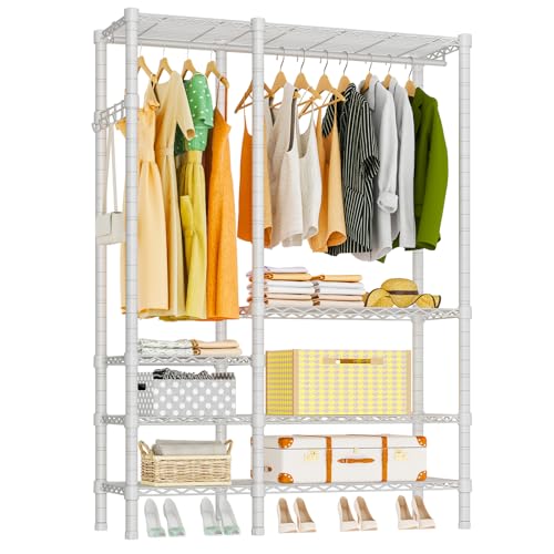 Heavy Duty Garment Rack, Metal Freestanding Closet Wardrobe Clothes Racks for Hanging Clothes, 4 Tiers Adjustable Wire Shelving, 44.9'' L x 16.5'' W x 76.8 '' H, Max Load 850LBS, White - color: White, size: A3: 5 Tiers with 1 Rods,44.9"L x 16.5"W x 76.8"H