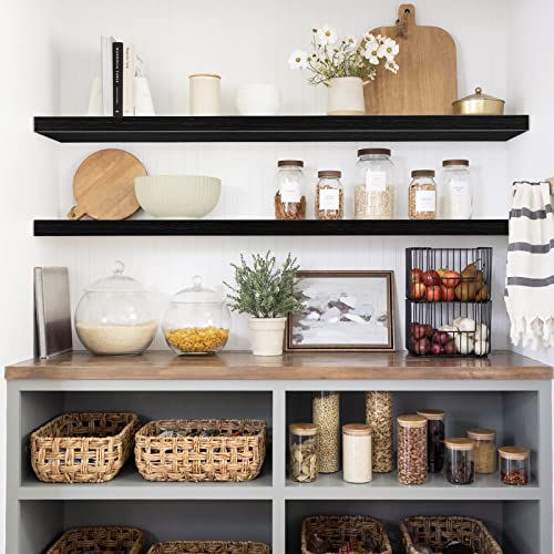 QEEIG Floating Shelves for Wall 47.2" Extra Long - Wall Mounted Shelf Bathroom Kitchen Living Room Bedroom Farmhouse Home Decor Display Bookshelf Large 47.2 x 9.3 inch Set of 2, Black (008-120B) - color: C. Black, size: 47.2"