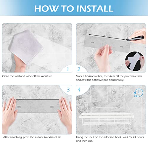 Durmmur 2 Pack Adhesive White Shower Caddy Organizer with Hooks, Rustproof No Drilling Wall Mounted Storage Shelf Rack for Inside Shower/Bathroom/Kitchen - color: White