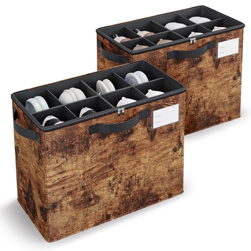 Varhomax Shoe Organizer Box 2 Pack for Closet,Small Fabric Shoe Storage Bin with Adjustable Dividers & Clear Cover, Saving Space Sneakers & Sandals Containers for Entryway, Cubby - color: Rust Brown-Small 2 Pack
