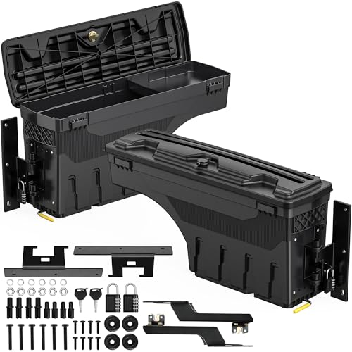 oEdRo Truck Bed Storage Tool Box Fits 2015-2026 Ford F150 Driver Side + Passenger Side, 180 Degree Rotation Rear Tool Boxs with Lockable Lid & Password Padlock, Black Waterproof Wheel Well Storage - size: Driver Side + Passenger Side