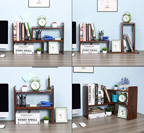 PAG Desk Organizer Desktop Shelf Adjustable Countertop Bookshelf Small Table Shelves Book Organizer Office Organization for Desk, Antique Brown - color: Antique Brown, size: Style 1