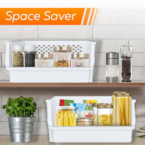 TidyFriend 6 Pack XLarge Stackable Storage Bins Open Front for Pantry Organizers and Storage, Pantry Storage for Food, Kitchen and Home Organization, Plastic Storage Bins, Dorm Room Essentials (White) - color: White, size: 6 Pack - XLarge