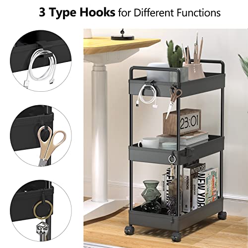 SOLEJAZZ 3 Tier Rolling Storage Cart with Wheels Slim Craft Nail Makeup Snack Art Baby Utility Cart Organizer on 2 Lockable Wheels for Bathroom Laundry Room Kitchen Bedside Narrow Spaces, Black - color: Black, size: 3-Tier, 8.66"D