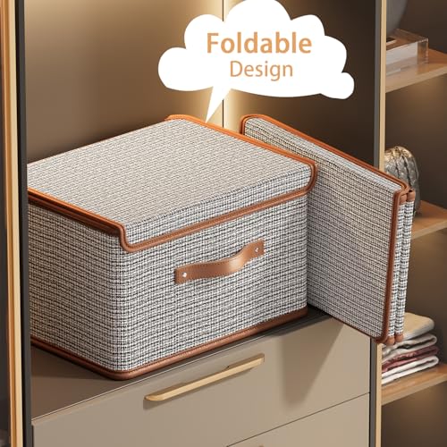 Tuza 4 Pack Storage Bins with Lids, Collapsible Closet Organizer Container, Fabric Organizer Box with Handles, Decorative Storage Boxes with Lids for Organizing Clothes, Sheet, Light Grey, Extra Large - color: Light Grey, size: 4 Pack - Extra Large