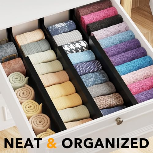 SpaceAid Bamboo Dresser Drawer Dividers 6 Pack, 4.65“ High Adjustable 12.5“-17” Drawer Organizers, Expandable Organization for Clothing, Clothes, Dressers, Black - color: BLACK, size: 4.65''H, 12.5''-17''L