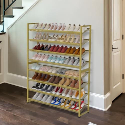 Large Shoe Rack 8 Tier Shoe Organizer, Heavy Duty Metal 4-Tier Stackable Shoe Storage Vertical Shoe Rack for Closet Front Door Entrance, Up to 50 Pairs, 44.8" W x 11.4" D x 56.7" H, Gold - color: Gold, size: 8 Tier