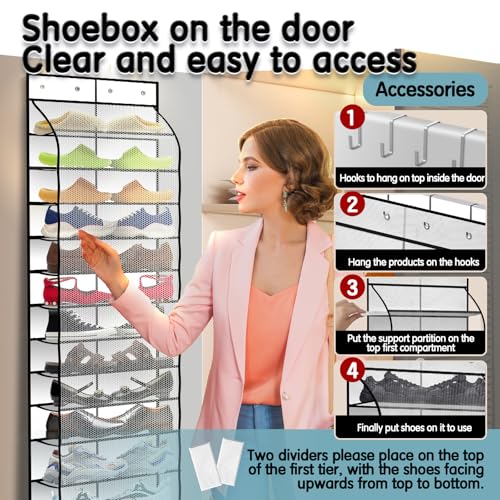Kotkn Over The Door Shoe Organizer with 12 Large Breathable Pockets - Durable Hanging Storage for the Entire Family's Shoes (White) - color: White