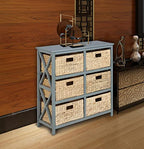 eHemco 3 Tier X-Side End Storage Cabinet with 6 Wicker Baskets, Gray - color: Grey, size: 15.5"D x 29.3"W x 30"H (6 Drawers)