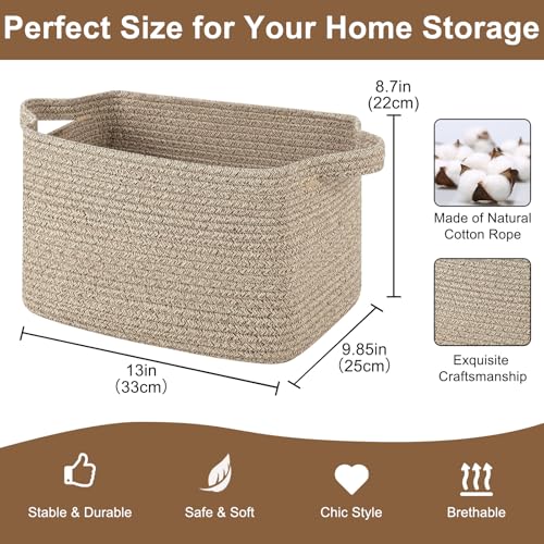 OIASKET Storage Basket for Organizing, Woven Baskets for Storage, Rectangle Decorative Baskets for Shleves, Closet, Toys, Books, Nursery Organizer Bins - Pack of 3 (Brown, 13"x9.85"x8.7") - color: Brown, size: 13"x9.85"x8.7"