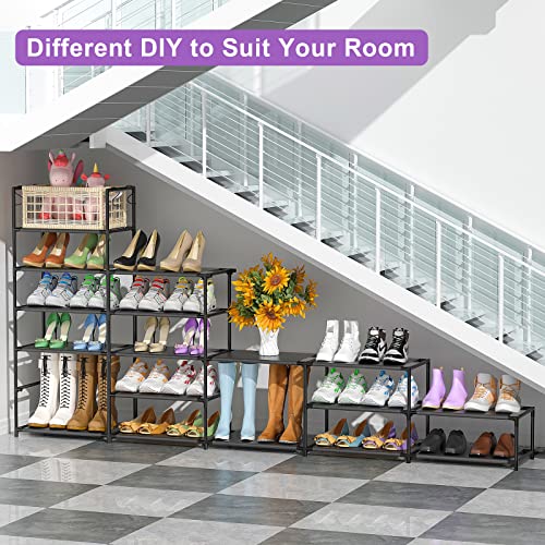 Kottwca Shoe Rack Organizer, Large Shoe Rack for Entryway Closet, Metal Shoe Shelf for Shoes and Boots, Big Non-Woven Fabric Shoe Storage Organizer with Hooks for Cloakroom, Black… - size: 3 Row 9 Tier-1