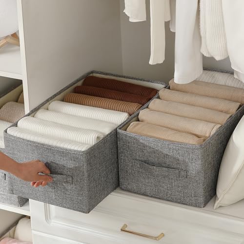 Linen Folding Storage Bins, 3 Pack Large Storage Baskets, Washable, Clothing Storage Bins with Handle, Closet Organizer for Storage Sweater,Sheets(dark grey, 18½"x11" x8½") - color: dark grey, size: 18½"x11"x8½"