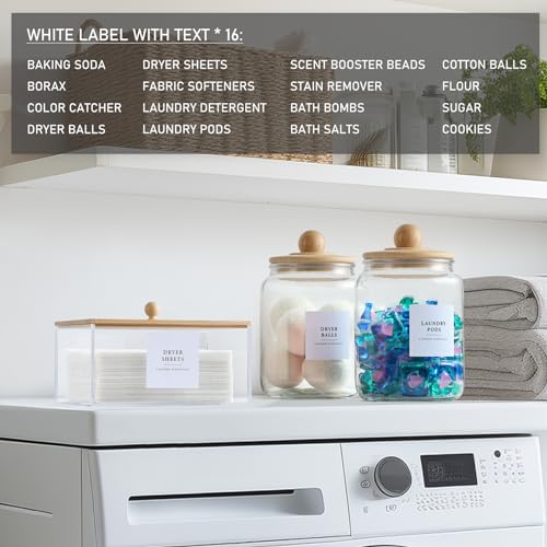 Glass Jars and Dryer Sheet Holder with Bamboo Lids, Dispenser Set and Labels, Containers for Laundry Room Organization and Storage, Half Gallon Airtight jars, Acrylic Storage Box for Laundry supplies - color: Bamboo