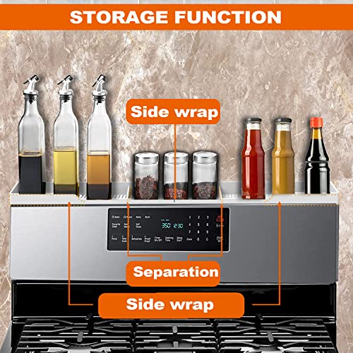 AWOKE Stove Top Shelf 30 Inch - Silicone Material Magnetic Shelf for The Stove - 3 Functional Partitions Kitchen Spice Rack Organizer - White - color: White