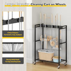 BORISI Broom And Mop Holder, Movable Broom Closet Storage Cabinet, Cleaning Cart with Mop Hanger Gripper Rack, Janitorial Cart, Utility Carts, Laundry Room Organization Home Essentials - size: Medium