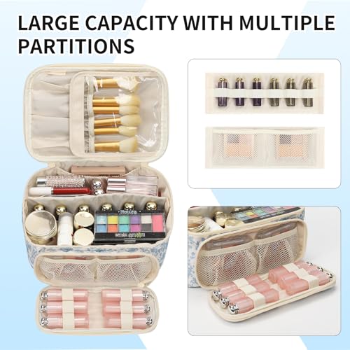 OCHEAL Makeup Bag, Multifunctional Make Up Bags Large Compact Makeup Bag Organizer Cosmetics Toiletry Brushes Storage Case for Women Girls Makeup Case with Handle Divider-Floar - color: 0020 Floral with front pocket, size: Medium
