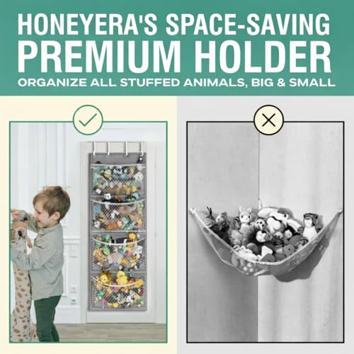 Honeyera Storage for Stuffed Animal - Over Door Organizer for Stuffies, Baby Accessories, and Toy Plush/Easy Installation with Breathable Hanging Pockets (Gray) - color: Gray