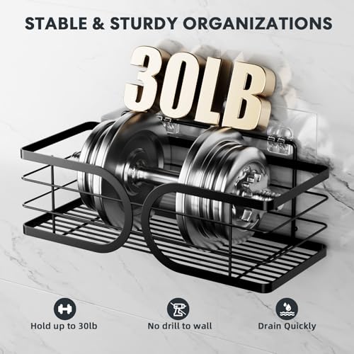 Shower Caddy 3 Pack Adhesive 304 Stainless Steel Shelves No Drill Durable Large Capacity Shower Rack Organizer Soap Holder Quick Dry Rustproof Bathroom Storage(Black) - color: Black, size: 3 Pack