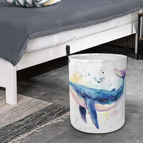 Watercolor Whale Laundry Basket Foldable Laundry Hamper with Handles Clothes Storage Bin for Household Bedroom Bathroom Dorms 17.3"x13.6" - color: Watercolor Whale