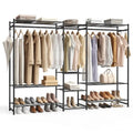 SONGMICS Portable Closet Wardrobe, Clothes Rack, Closet Organizers and Storage, Freestanding Clothing Rack with 10 Shelves, 3 Hanging Rods, Metal Frame Rack, for Bedroom, Entryway, Black ULGR011BZ03S - size: 81.3"L