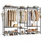 SONGMICS Portable Closet Wardrobe, Clothes Rack, Closet Organizers and Storage, Freestanding Clothing Rack with 10 Shelves, 3 Hanging Rods, Metal Frame Rack, for Bedroom, Entryway, Black ULGR011BZ03S - size: 81.3"L