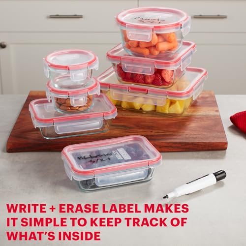 Pyrex Freshlock (7-Pack) Glass Food Storage Containers Set, (1, 2, 4 Cups) Airtight & Leakproof Plastic Locking Lids BPA-Free, Meal Prep Containers Set, Freezer Dishwasher Microwave Safe - size: 7 Pack