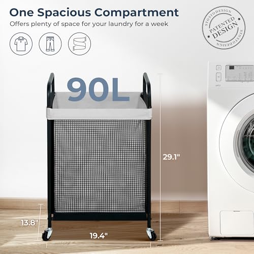 STO STO Laundry Hamper, 90L Rolling Laundry Sorter Cart with Removable and Washable Liner Bag, Clothes Hamper with Wheels and Metal Handle for Laundry Room and Bedroom, Gray - color: Gray, size: 1-Section