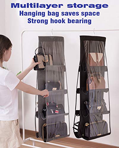AARAINBOW 1 Pack Hanging Handbag Purse Organizer for Closet, 8 Pockets Wardrobe Space Saving Purse Holder, Handbag Storage Bags Hanging, Womens Purse Storage Organizers, 41L x13.5W (B-Dark Gray) - color: B-Dark Gray